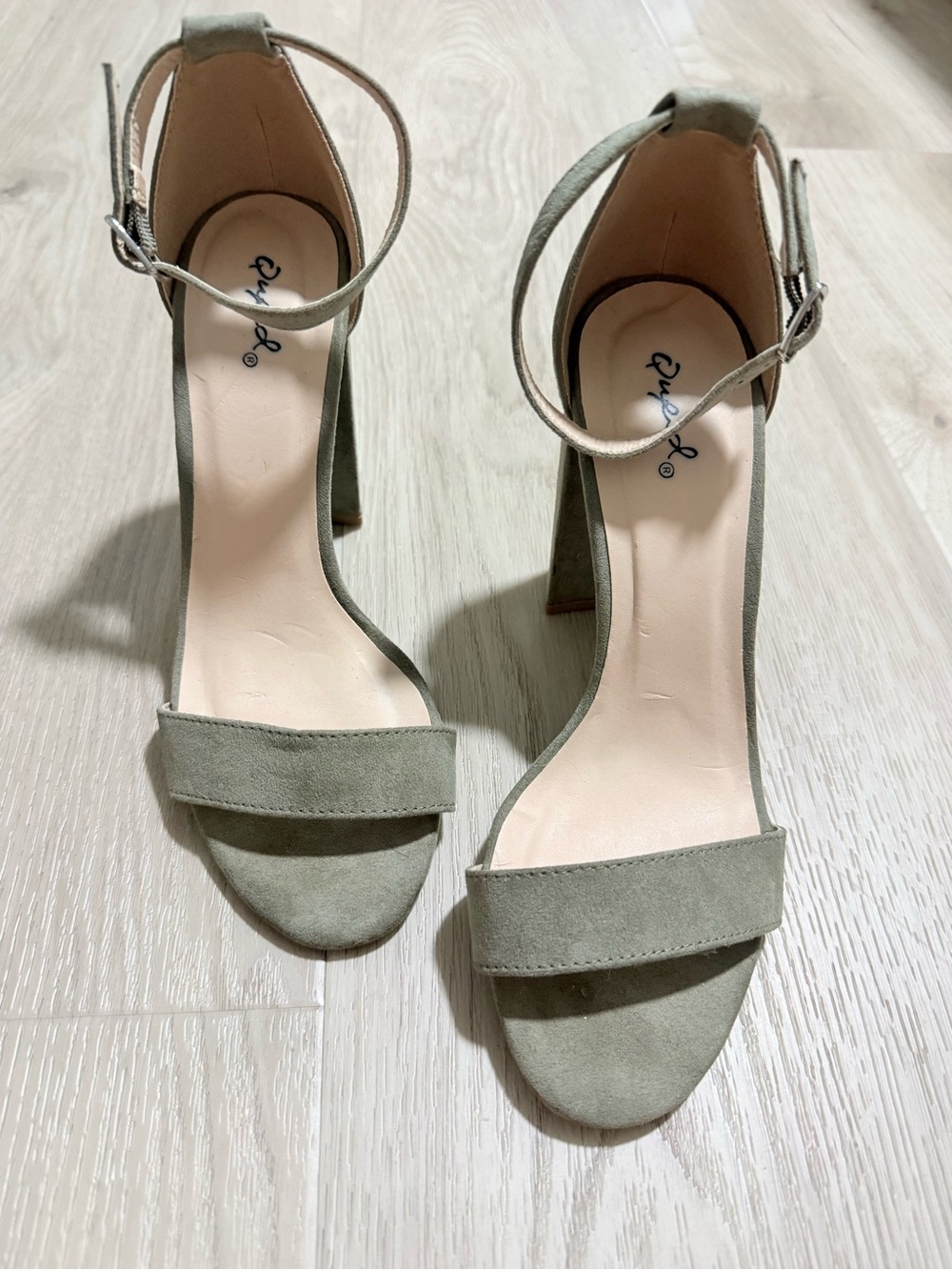 Qupid Olive Ankle-Strap Block Heel Sandals